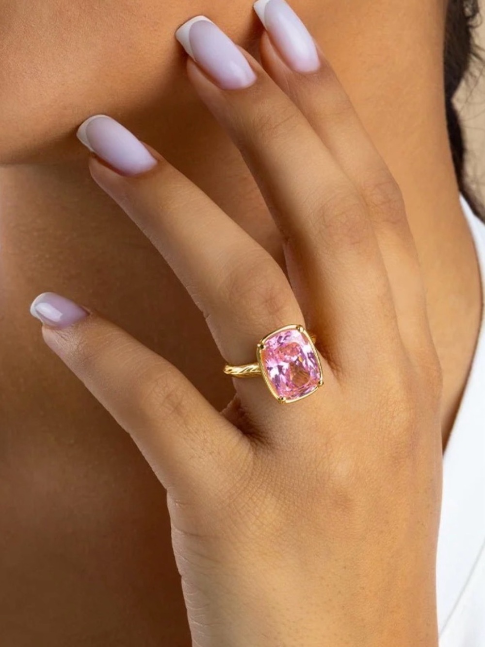 Sterling Forever Elongated Cushion Pink Sapphire CZ Cocktail Ring